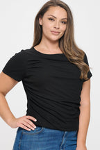 Short Sleeve Boat Neck Ruched Top Bella Moda Latina