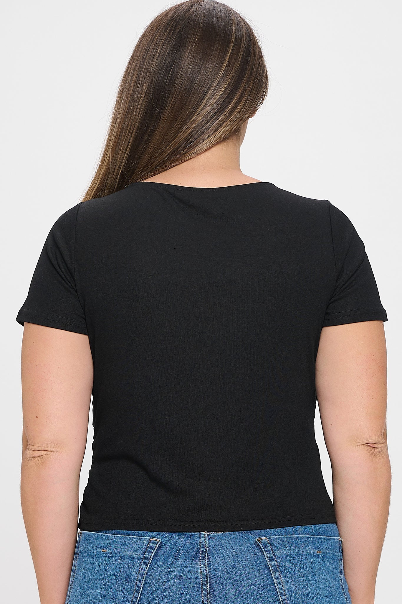 Short Sleeve Boat Neck Ruched Top Bella Moda Latina