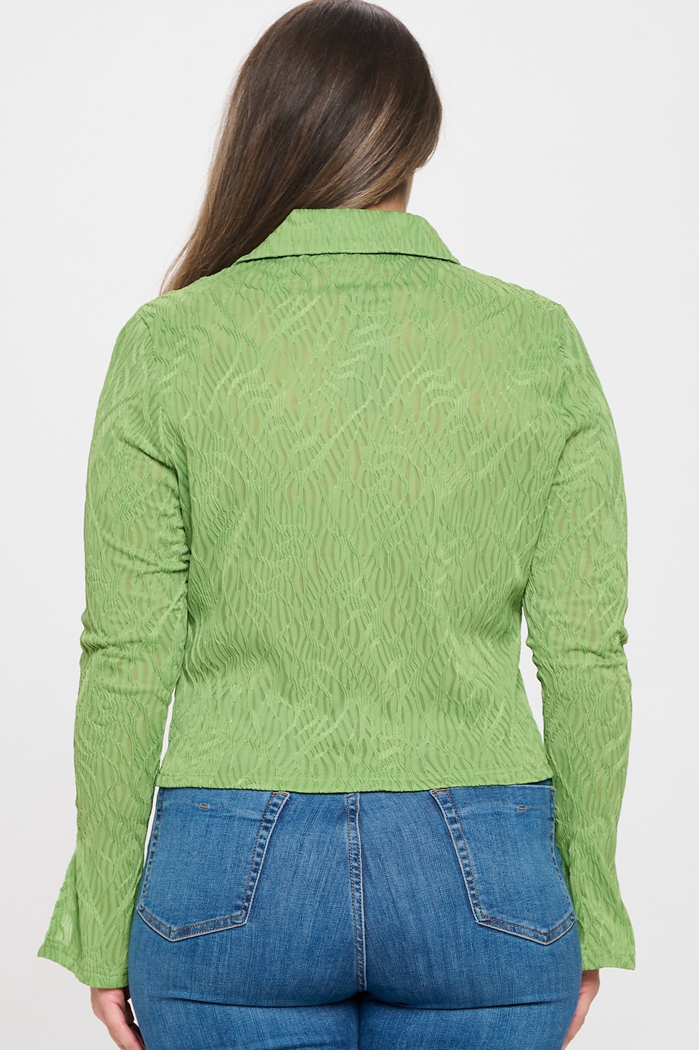 Solid Textured Long Sleeve Top Bella Moda Latina