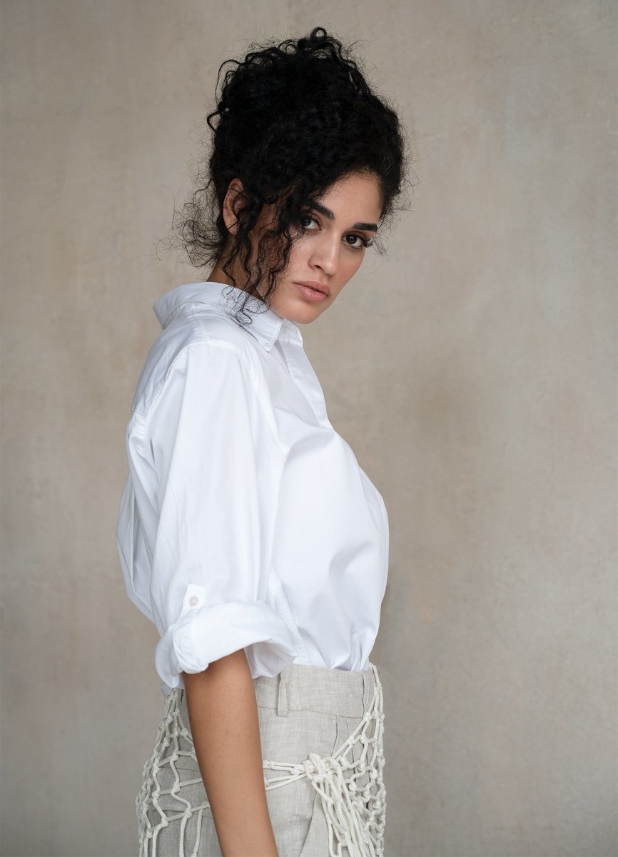 Terza Oversized Rolling-up White Cotton Shirt ETNA