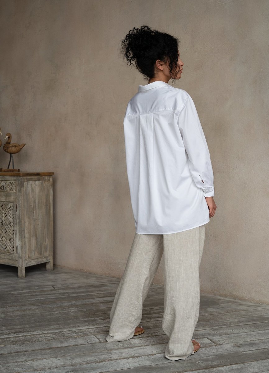 Terza Oversized Rolling-up White Cotton Shirt