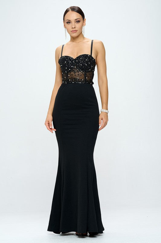 Beaded Bustier Mermaid Maxi Dress Bella Moda Latina