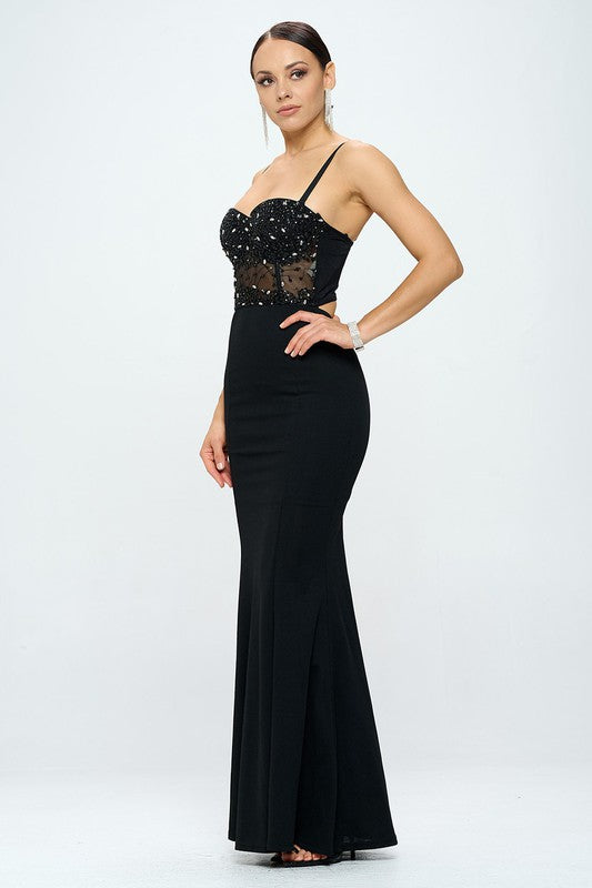 Beaded Bustier Mermaid Maxi Dress Bella Moda Latina