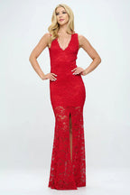 DEEP V NECK LACE MERMAID MAXI DRESS Bella Moda Latina
