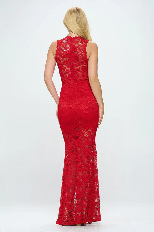 DEEP V NECK LACE MERMAID MAXI DRESS Bella Moda Latina