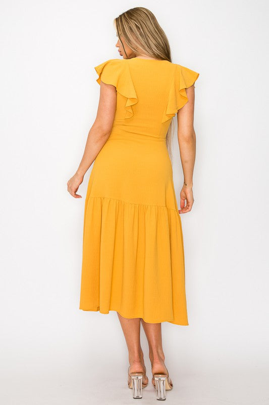 Long Dress With Short Ruffle Sleeves Bella Moda Latina