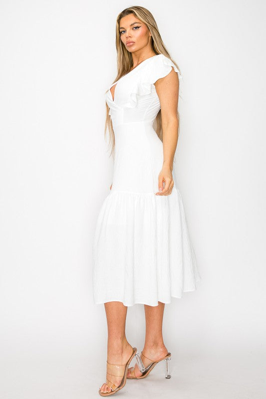 Long Dress With Short Ruffle Sleeves Bella Moda Latina