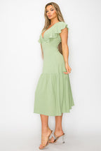 Long Dress With Short Ruffle Sleeves Bella Moda Latina