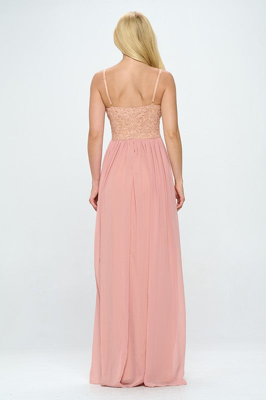 Lace Detail Bustier Floor Length Maxi Dress Bella Moda Latina