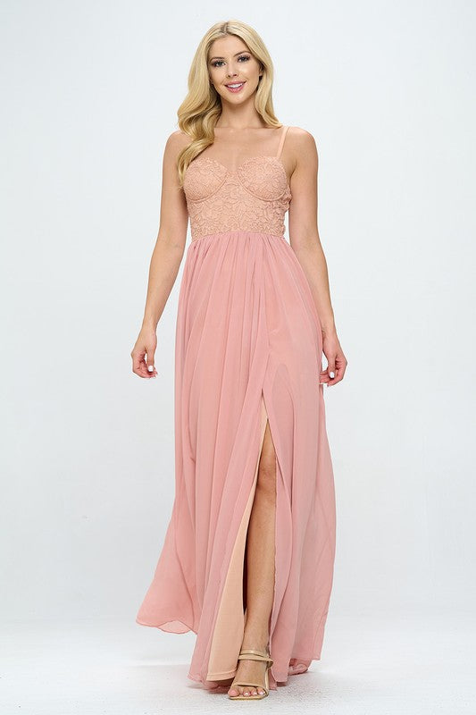 Lace Detail Bustier Floor Length Maxi Dress Bella Moda Latina