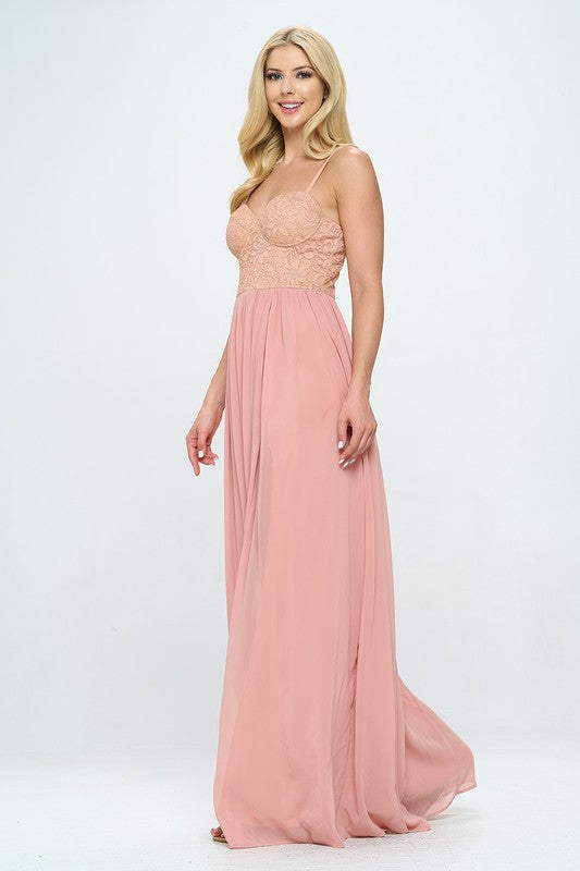 Lace Detail Bustier Floor Length Maxi Dress Bella Moda Latina