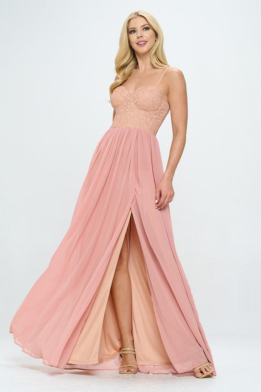 Lace Detail Bustier Floor Length Maxi Dress Bella Moda Latina