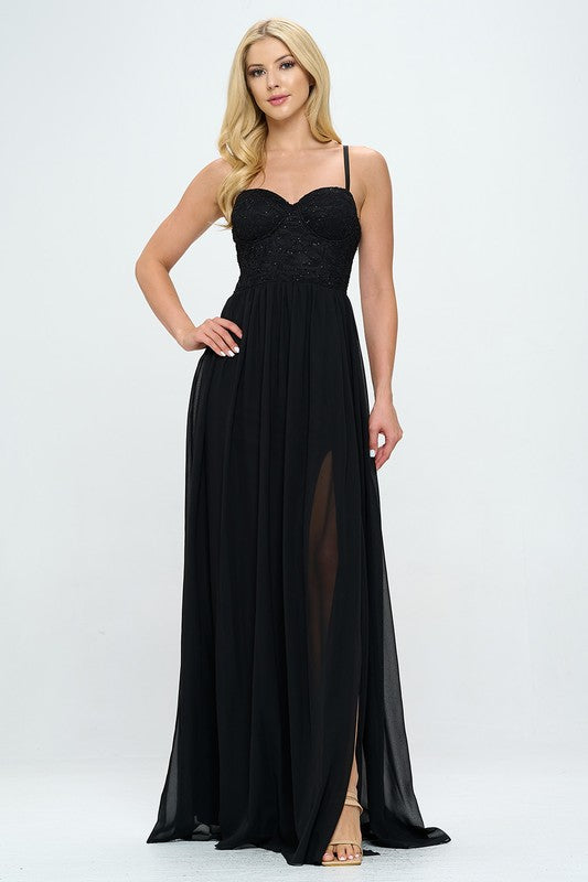 Lace Detail Bustier Floor Length Maxi Dress Bella Moda Latina