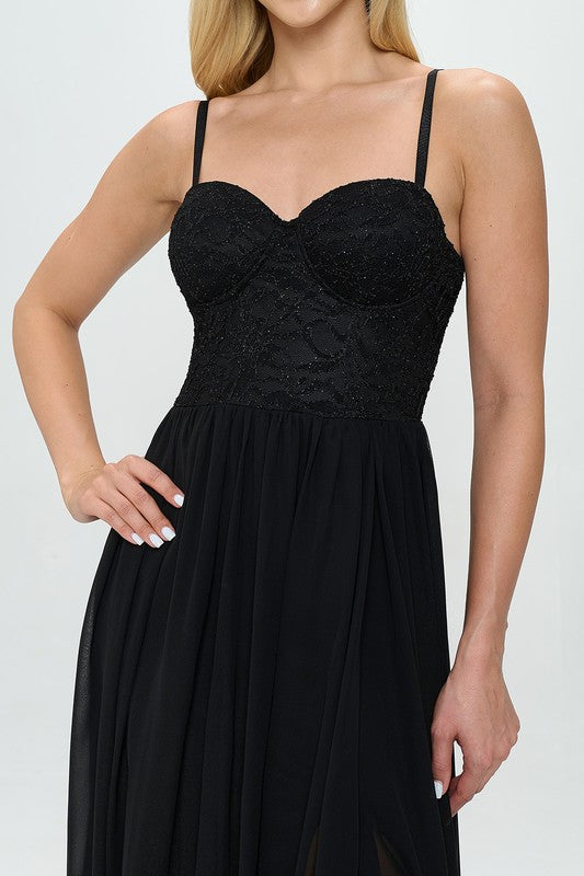 Lace Detail Bustier Floor Length Maxi Dress Bella Moda Latina
