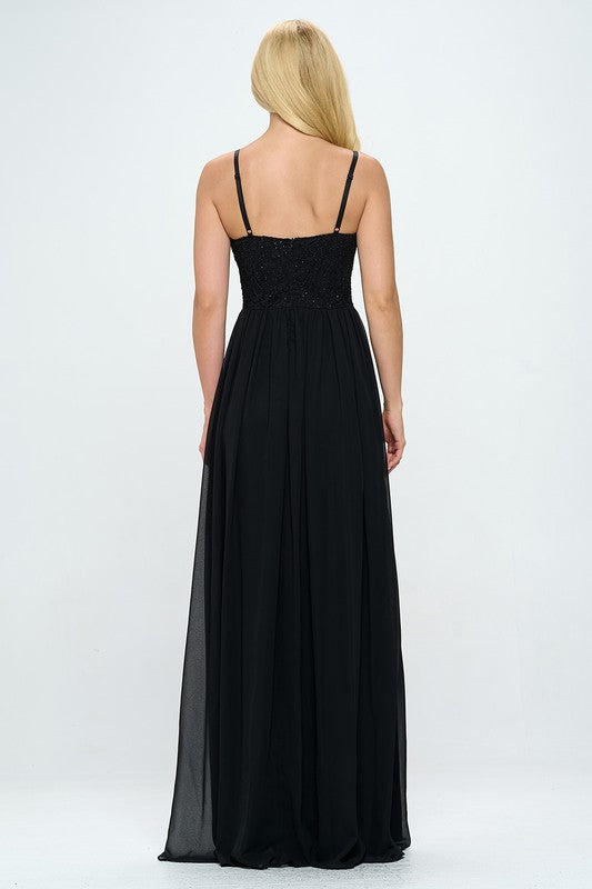 Lace Detail Bustier Floor Length Maxi Dress Bella Moda Latina