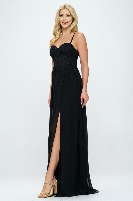 Lace Detail Bustier Floor Length Maxi Dress Bella Moda Latina