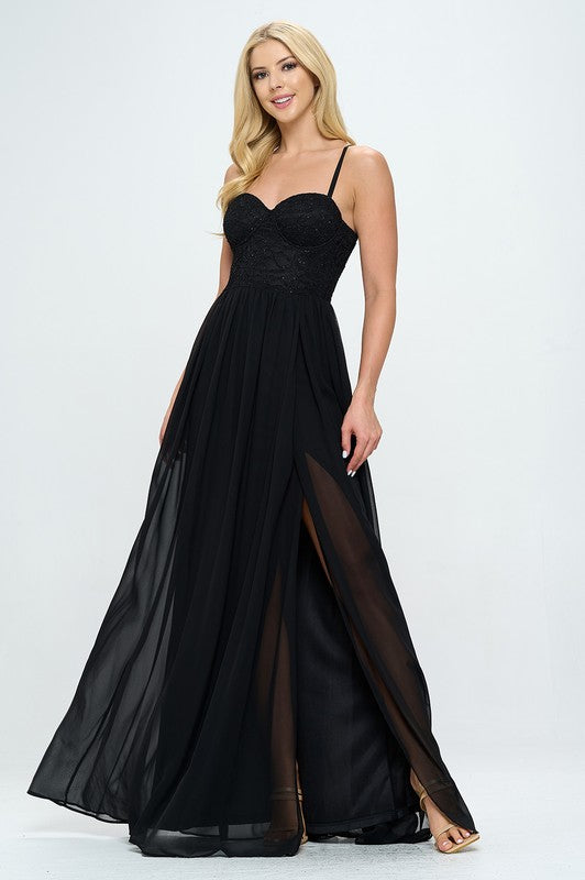Lace Detail Bustier Floor Length Maxi Dress Bella Moda Latina