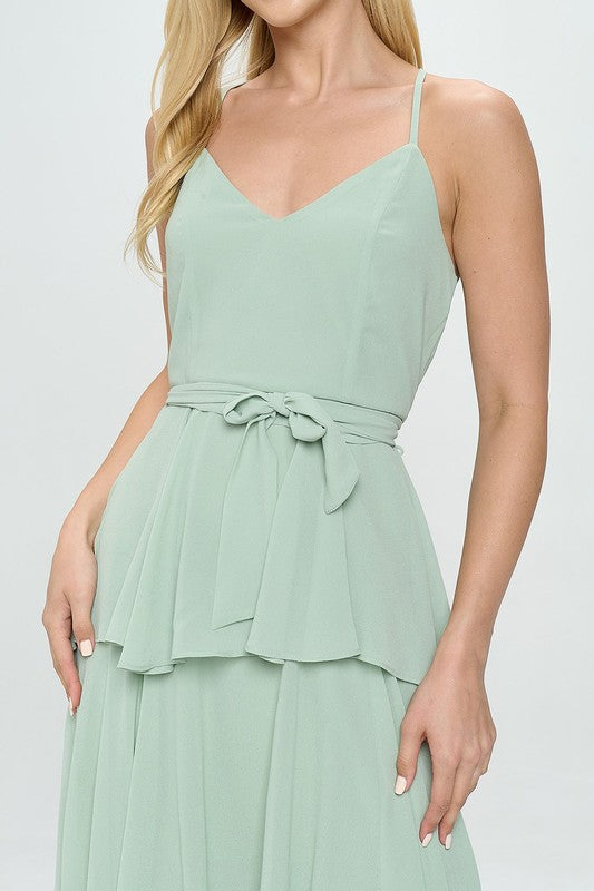Belted Layered Hem Sleeveless Maxi Dress Bella Moda Latina