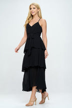 Belted Layered Hem Sleeveless Maxi Dress Bella Moda Latina