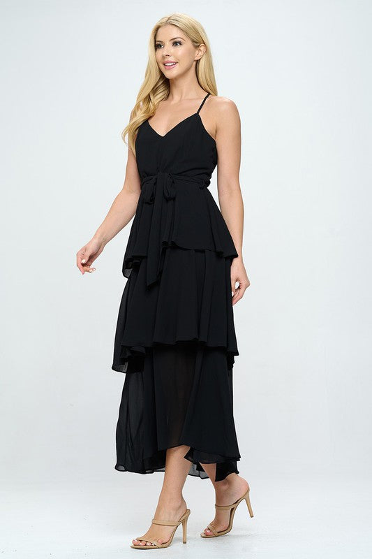Belted Layered Hem Sleeveless Maxi Dress Bella Moda Latina