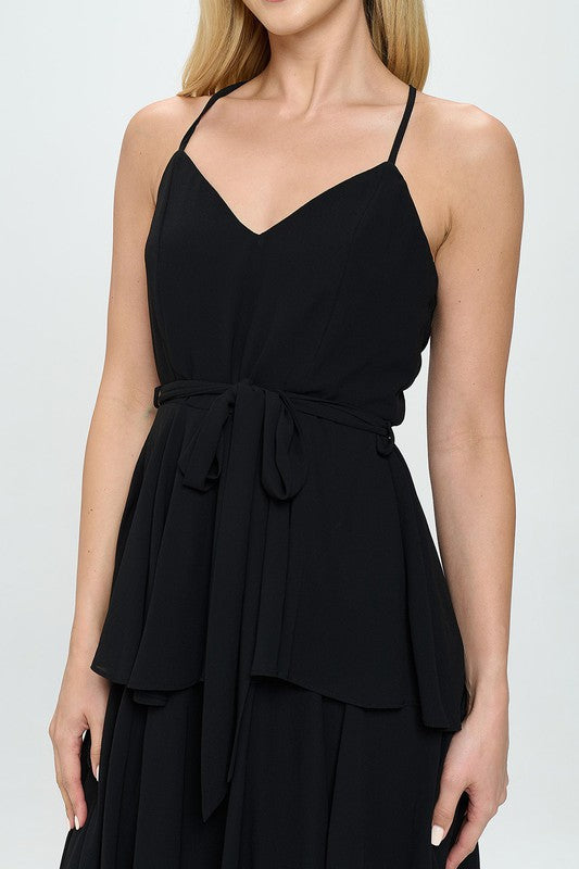 Belted Layered Hem Sleeveless Maxi Dress Bella Moda Latina