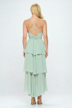 Belted Layered Hem Sleeveless Maxi Dress Bella Moda Latina