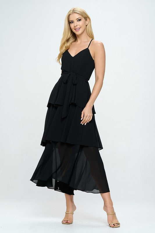 Belted Layered Hem Sleeveless Maxi Dress Bella Moda Latina