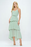 Belted Layered Hem Sleeveless Maxi Dress Bella Moda Latina