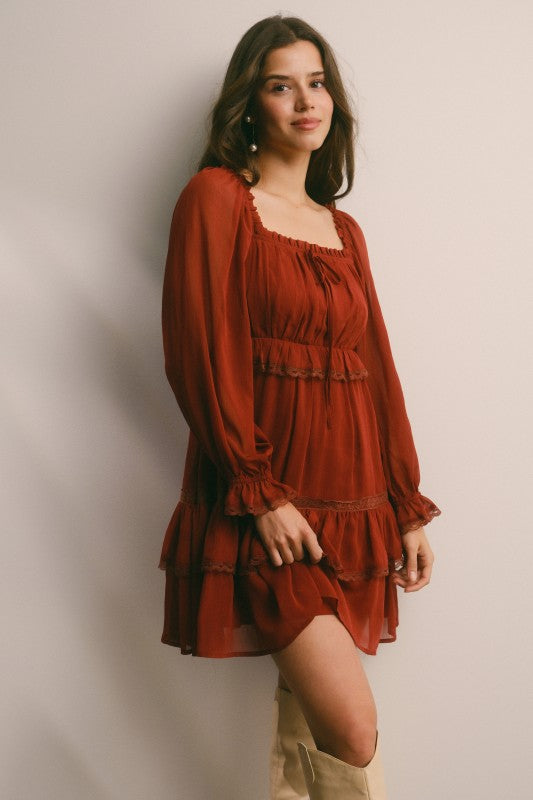 Crinkled Tiered Boho Mini Dress Bella Moda Latina