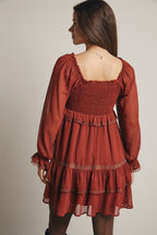 Crinkled Tiered Boho Mini Dress Bella Moda Latina