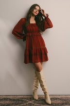 Crinkled Tiered Boho Mini Dress Bella Moda Latina
