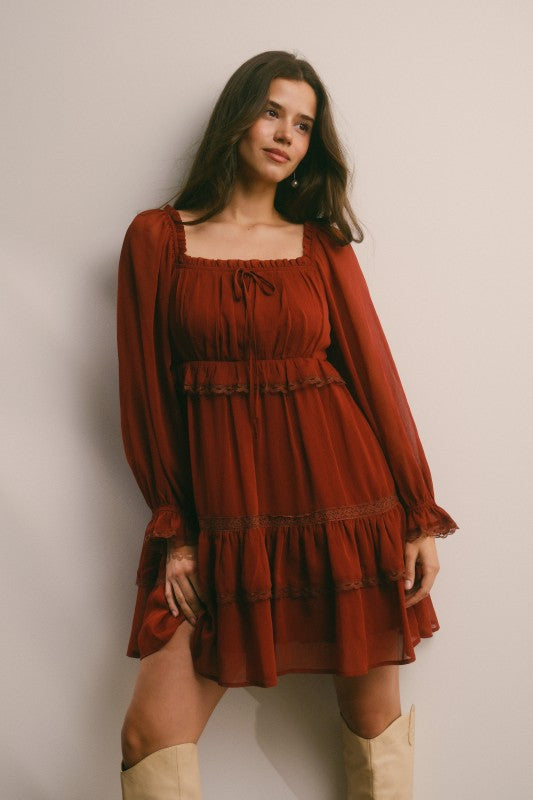 Crinkled Tiered Boho Mini Dress Bella Moda Latina