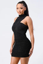 CROSS HALTER BODYCON MINI DRESS Bella Moda Latina