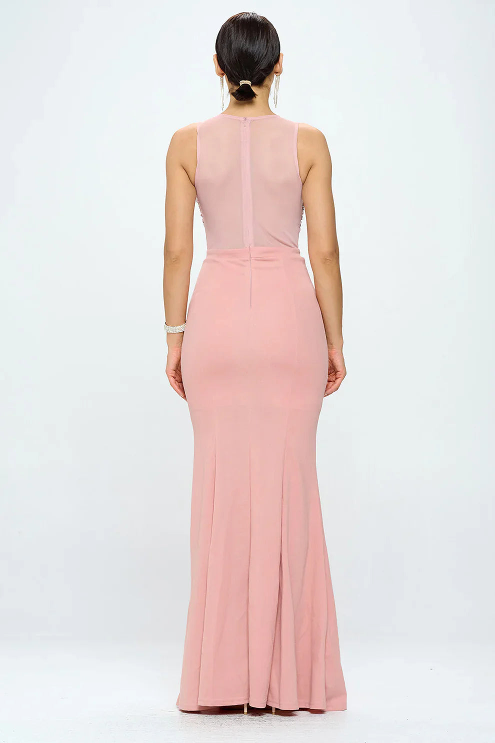 DEEP V NECK RHINESTONED FLOOR LENGTH MAXI DRESS Bella Moda Latina