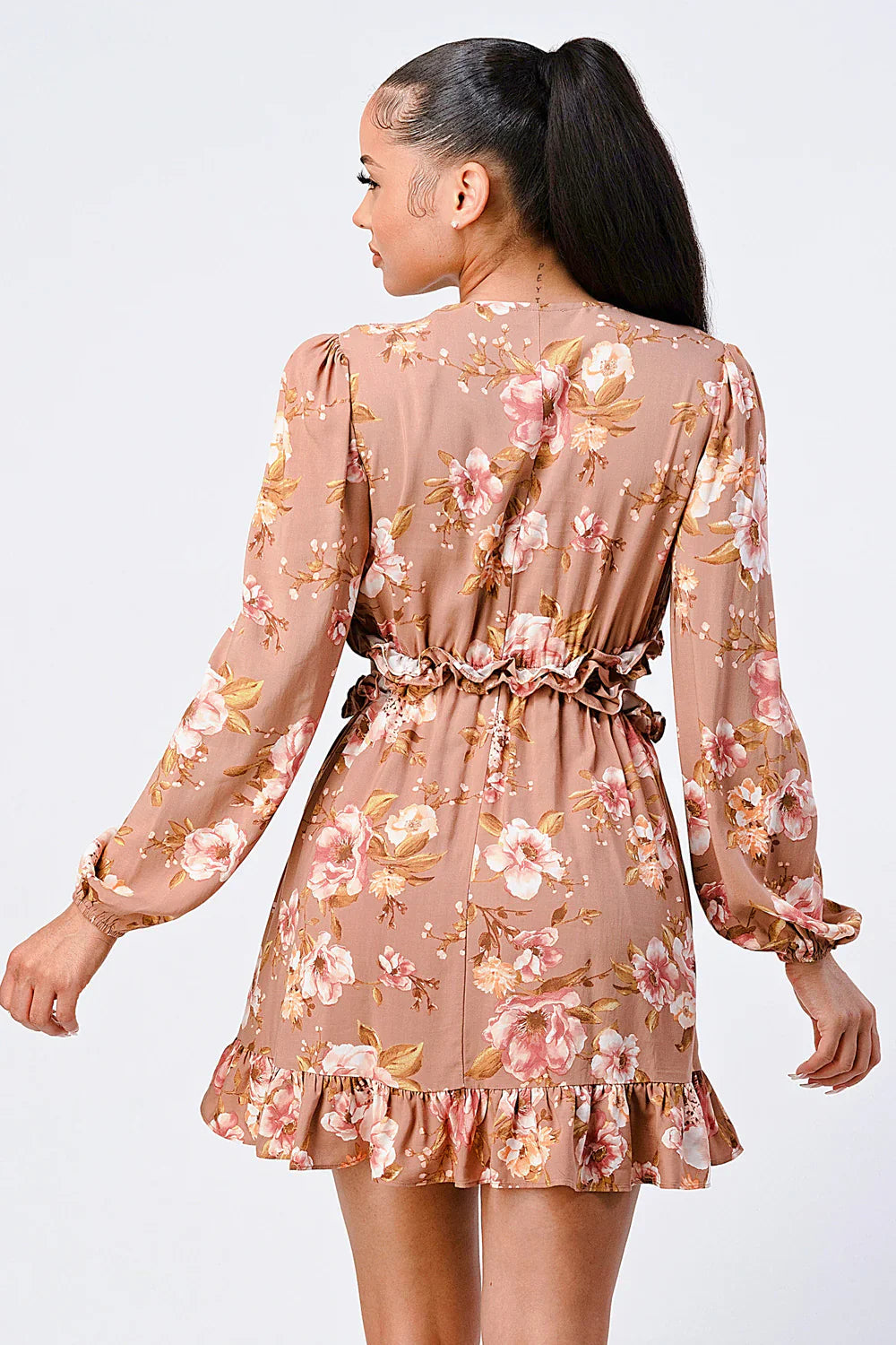 FLORAL CHIFFON V-NECK MINI DRESS Bella Moda Latina