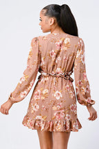 FLORAL CHIFFON V-NECK MINI DRESS Bella Moda Latina