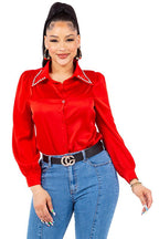 Diamond Collared Button Down Shirt Bella Moda Latina