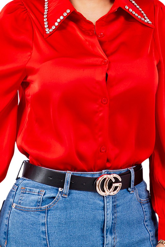 Diamond Collared Button Down Shirt Bella Moda Latina