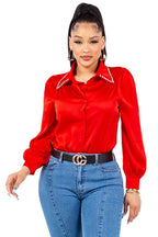 Diamond Collared Button Down Shirt Bella Moda Latina