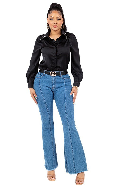 Diamond Collared Button Down Shirt Bella Moda Latina