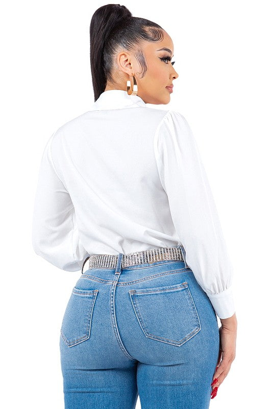 Pearl Collared Button Down Shirt Bella Moda Latina