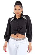 Pearl Collared Button Down Shirt Bella Moda Latina