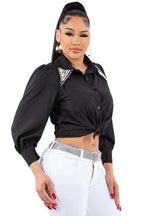 Pearl Collared Button Down Shirt Bella Moda Latina