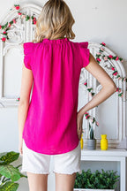 SOLID RUFFLE MOCK NECK BLOUSE Bella Moda Latina