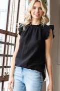SOLID RUFFLE MOCK NECK BLOUSE Bella Moda Latina