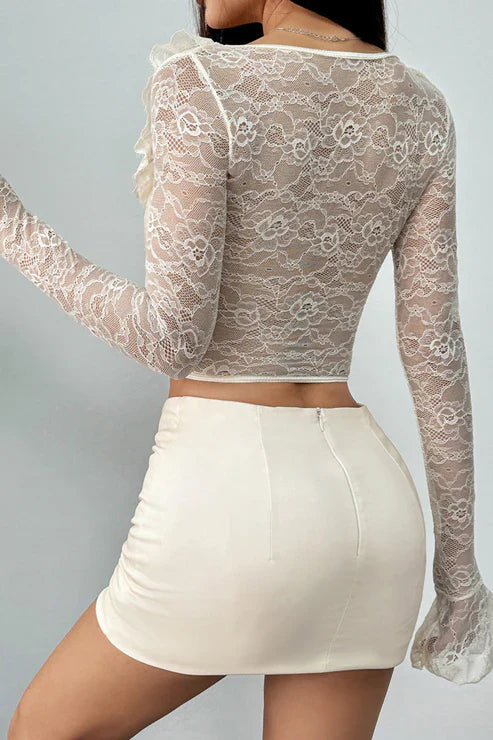 Romantic Ruffled Lace Long Sleeve Corset Top Bella Moda Latina