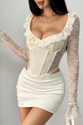 Romantic Ruffled Lace Long Sleeve Corset Top Bella Moda Latina