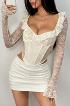 Romantic Ruffled Lace Long Sleeve Corset Top Bella Moda Latina