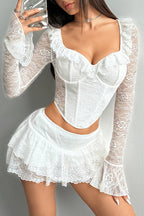 Romantic Ruffled Lace Long Sleeve Corset Top Bella Moda Latina