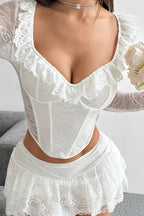 Romantic Ruffled Lace Long Sleeve Corset Top Bella Moda Latina